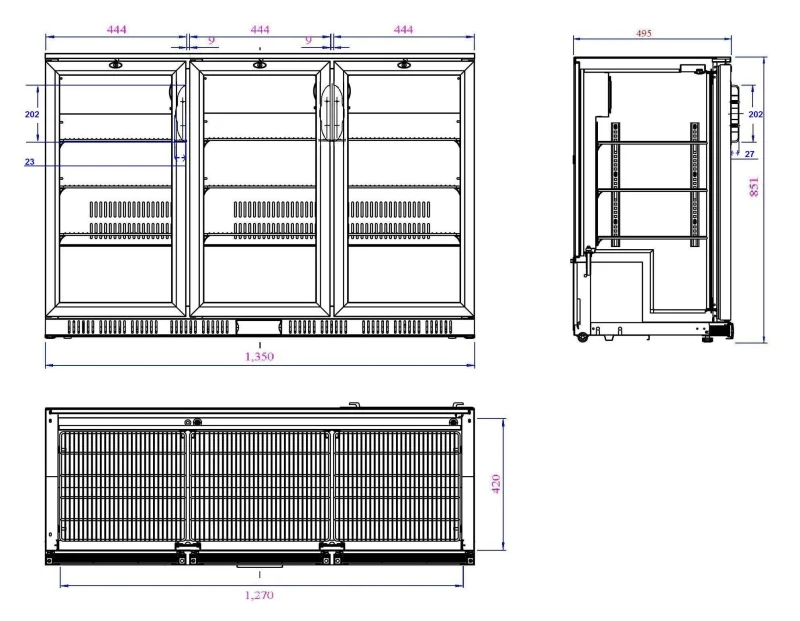 BACKBAR COOLER BLACK 3 DOORS, image 2
