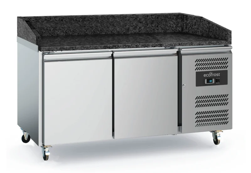 PIZZA COUNTER 2 DOORS BLACK GRANITE WORKTOP - WITH WHEELS