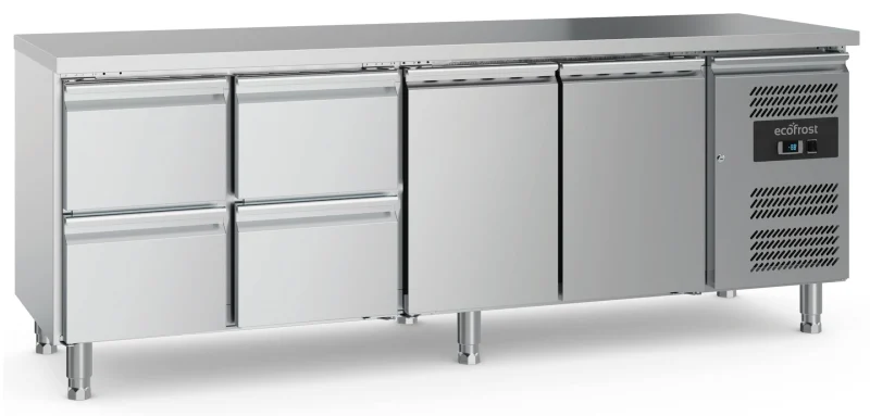 700 REFRIGERATED COUNTER 2 DOORS AND 4 DRAWERS WITH ADJUSTABLE FEET