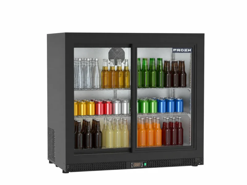 Proex BKB-235S Double Sliding Glass Door Back Bar Cooler – 170L Black