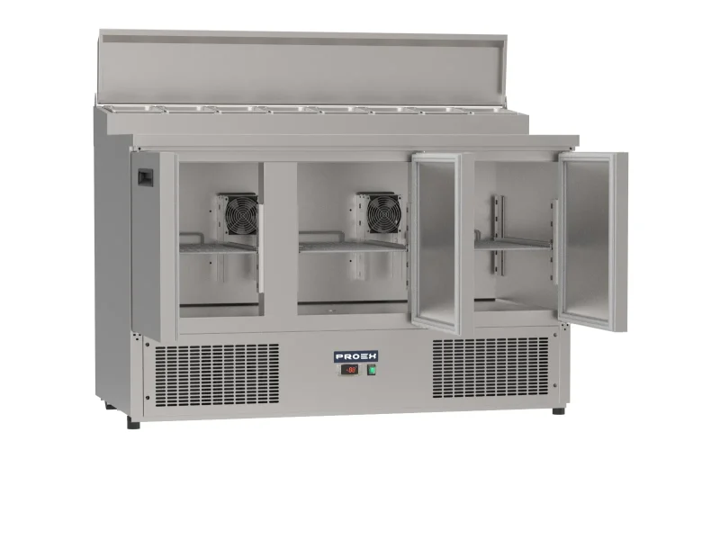 Proex PS300 3-Door Refrigerated Pizza Prep Counter – 368L Stainless Steel, image 2