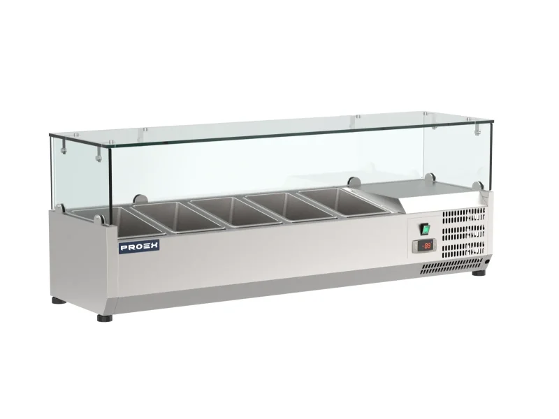 Proex VRX1200/330 Countertop Refrigerated Topping Unit with Glass Canopy – 5 × GN 1/4