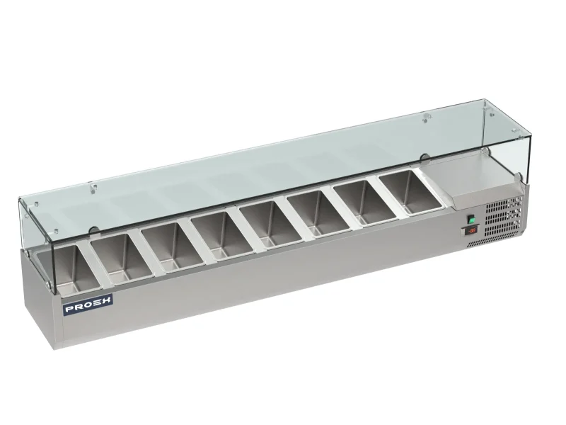 Proex VRX1800/330 Countertop Refrigerated Topping Unit with Glass Canopy – 8 × GN 1/4, image 2